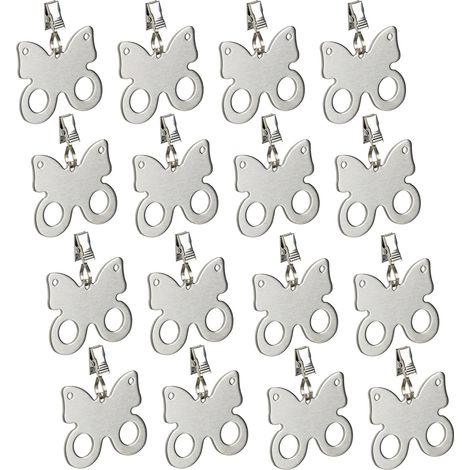 Relaxdays Tablecloth Weights, Set of 16, Butterfly Shape, Paperweight, Curtain Clip, Cinch Grip, Stainless Steel, Silver (1/5)
