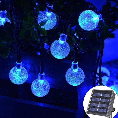 Guirlande lumineuse solaire de jardin, 9,5 m, 50 lumières, boules à bulles de 1,7 cm, pour maison, jardin, terrasse, cour, fête, festival (bleu) [Classe énergétique A+++]