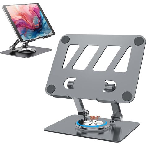 Tablet-Ständer mit 360 Grad drehbarer Basis, verstellbar und faltbar, kompatibel mit iPad/Pro/Air/Mini, Tablets, iPhone 15 Pro, Switch und mehr 4,7-12,9 Zoll, Grau (1/5)