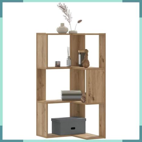 Bibliothèque d'angle - 3 niveaux - Chêne artisanal - Bois d'ingénierie - 50 x 50 x 102 cm (1/5)