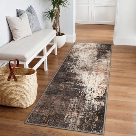Tapis Salon Résumé Entree 80x150cm Lavable en Machine AntidéRapant Poil Ras, pour Chambre Salle a Manger Descente de Lit Bureau, Cuisine, Rotbraun (1/5)
