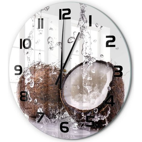 Horloge Murale Ronde Déco Salon Verre Trempé Silencieuse Design Contemporain Noix de coco et eau fi 60 cm (1/5)