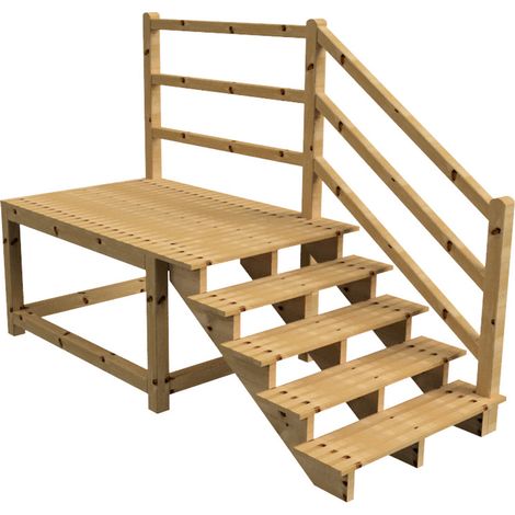 MILANO - Escalier en bois 5 marches H88 cm - sans contre-marche - Palier L120 x P189 cm - Rambardes escalier et palier à droite