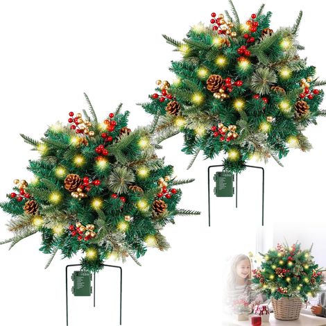 Arbre De Noël Artificiel Avec Lumières - 40 Cm - Pied Tripode Stable - Pour Bac À Fleurs Ou Décoration Extérieure - 1 Pièce (1/5)