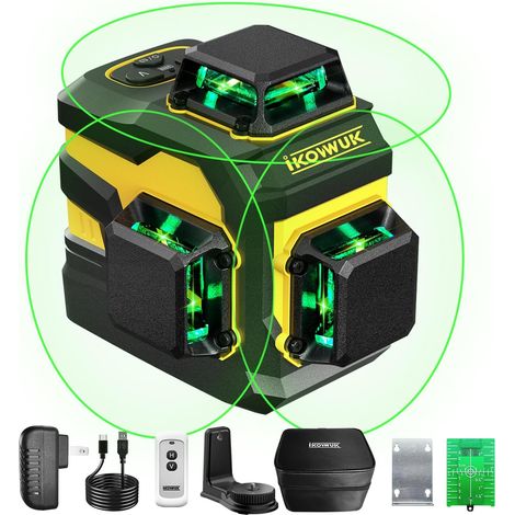 Niveau Laser 3x360° autonivelant, Laser Chantier Autonivelant vert 3D 5200mAh Batterie Rechargeable, Line Ligne Laser Verte Horizontal et Verticale avec Télécommande,Mode Pulsé Extérieur (1/5)