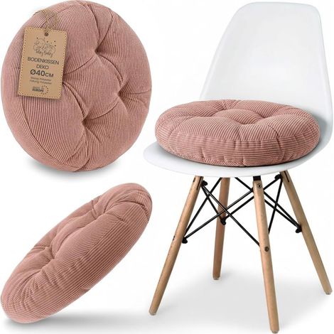 Coussin de Chaise Rond 40 cm en Velours Côtelé Rose, Assise Douce et Lavable, Style Nordique pour Intérieur (1/4)