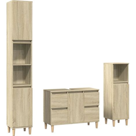 Maison Exclusive - 3-tlg. Badmöbel-Set Sonoma-Eiche Holzwerkstoff