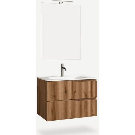 Mobile bagno sospeso con specchio e LED 80cm Venere - Rovere