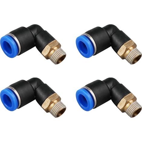 Lot de 4 Raccords Pneumatiques Coudés 90° 1/8" à 6 mm, Connecteurs Pneumatiques, Raccord à Air Comprimé, Raccords de Tuyau Coudés Mâles de 6 mm OD (1/5)