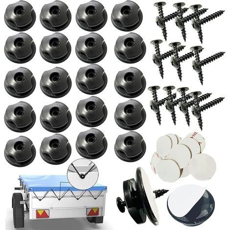 Crochets de coffre, lot de 20 points de fixation pour voiture, crochets pour filet de remorque avec vis, adhésif double face, crochets (1/5)