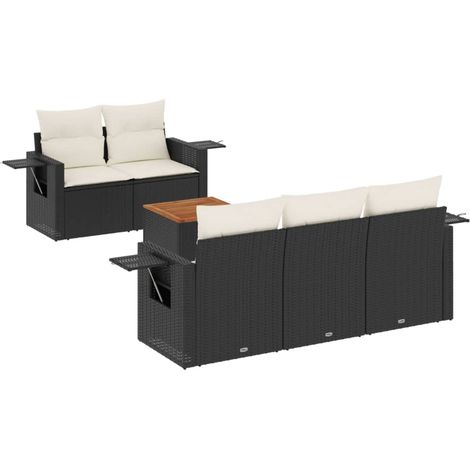 vidaXL Set Divano da Giardino 6 pz con Cuscini Nero in Polyrattan (1/5)