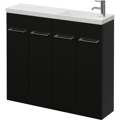 Napoli 250 Matt Black 1000mm 4 Door Vanity Unit with Round Silvo Basin - 1000mm - Chrome 160mm Handle