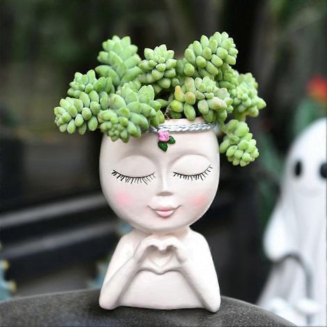 Pot de fleurs décoratif visage mains en cœur, pot humoristique, cadeau jardinage intérieur‑extérieur femme‑maman (1/5)