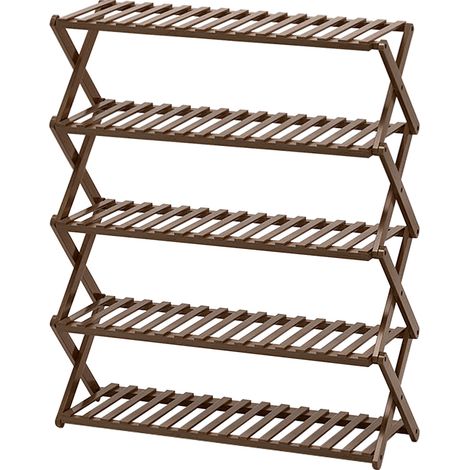 Zapatero plegable de bambú resistente, autoportante y fácil de montar. Organizador de zapatos robusto con 5 estantes, ideal para recibidores, pasillos, armarios o balcones. (1/5)