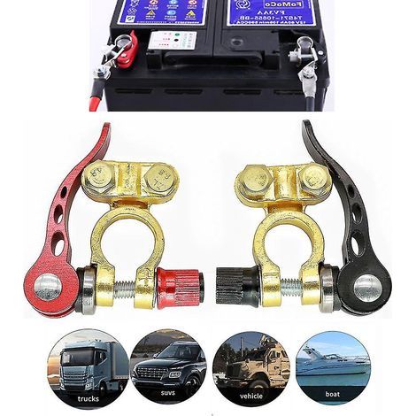 Lot de 2 bornes de batterie en laiton pour voiture ou camion avec interrupteur de déconnexion positif/négatif (1/4)