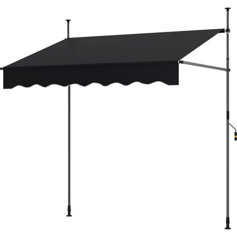 Auvent Rétractable Manuel, 200 x 300 cm (L x H) Réglable en Hauteur, Pare-Soleil Extérieur avec Manivelle, Sans Perçage Noir