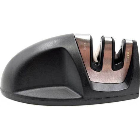 Aiguiseur de couteaux de cuisine professionnel, aiguiseur manuel 2 en 1 pour couteaux en acier inoxydable et en céramique de toutes tailles, base antidérapante, noir-Muntra (1/5)