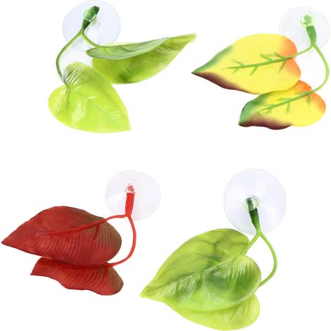 Lot de 4 supports pour poissons combattants, en forme de feuille, à double design, légers et réalistes, avec ventouses pour aquarium. (1/5)