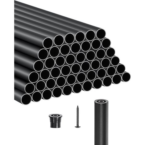 VEVOR Balustres deEscalier, Lot de 51, Barreaux de Securite Garde-corps Aluminium 19x914 mm, Tige Ronde Creuse Metal, Embouts de Rail et Vis, Barres Rampe pour Escaliers, Porche, Patio, Cloture, Noir