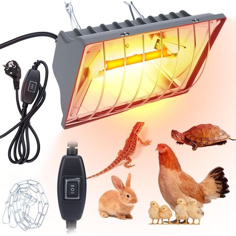 Lampe chauffante pour poulailler, poussins et animaux – lampe de chauffage infrarouge avec thermostat, boîtier en aluminium imperméable, chaîne ajustable (1m), pour volaille, reptiles et terrariums (1/5)