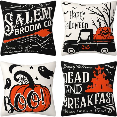 Set mit 4 Halloween-Kissenbezügen aus Leinen (45 x 45 cm) (1/4)