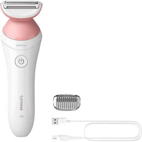 Philips rasoio elettrico donna Lady Shaver Series 6000, BRL146-20, wet and dry, senza filo, trimmer, rosa, Bianco