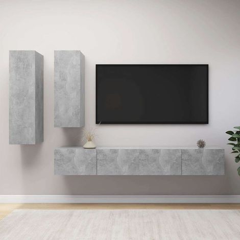 vidaXL Set muebles de salón TV 4 pzas madera ingeniería gris hormigón (1/5)