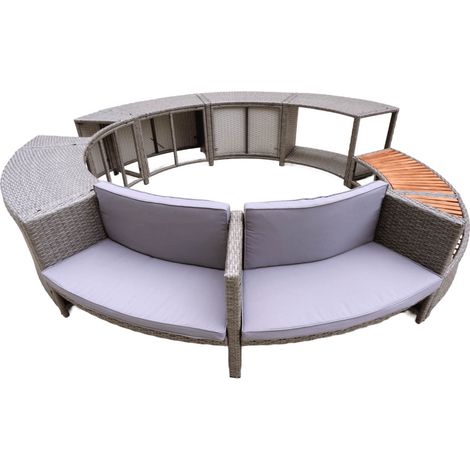 Revêtement pour spa hydromassage circulaire 9 secteurs – Structure en acier – Imitation rotin – Dimensions Ø279x40x56cm – Sièges et rangement – K2O (1/5)