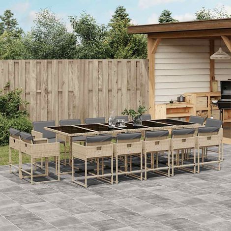 15-tlg. Garten-Essgruppe mit Kissen Beigemischung Poly Rattan (1/5)