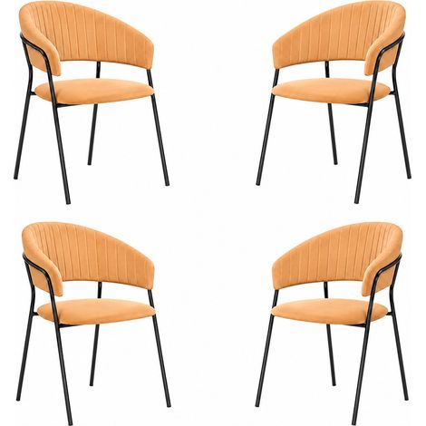Chaises de salle à manger Aurelia en velours orange (lot de 4) avec pieds noirs (1/5)
