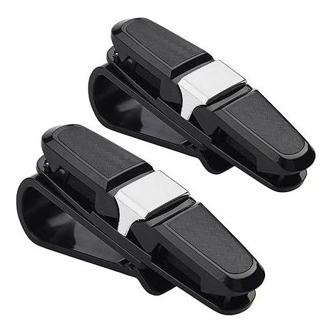 2er-Packung Sonnenbrillenhalter für die Sonnenblende im Auto, Brillenrahmen mit Ticketkartenclip, universeller, drehbarer Doppelclip für Autos (Schwarz) (1/4)