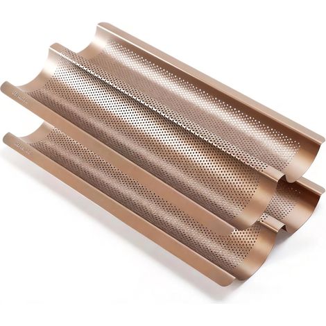 Plaque de cuisson anti-adhésive en acier carbone perforée pour baguette française (1/5)