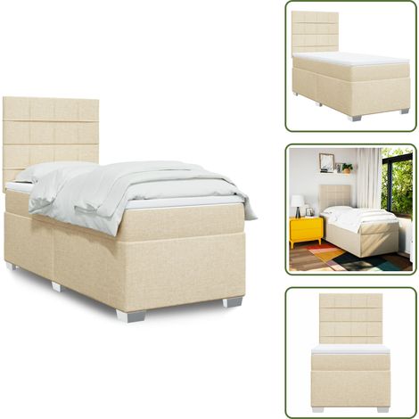 The Living Store Sommier à lattes de lit avec matelas Crème 90x200 cm Tissu - Lit Double - Lit Plateforme - Matelas À Ressorts Ensachés - Literie - Chambre À Coucher
