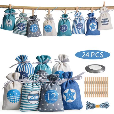 Calendrier De Lavent - Kit Diamant À Personnaliser Avec Sachets En Jute Et Pinces En Bois - Pour Enfants - 24 Unités