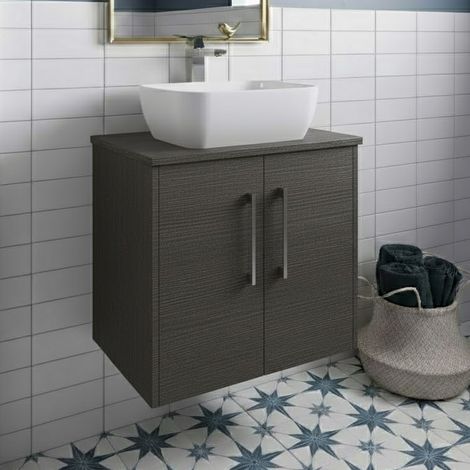 Hudson Reed Juno Wall Hung 2-Door Vanity Unit with Worktop 600mm Wide - Graphite Grey (1/5)