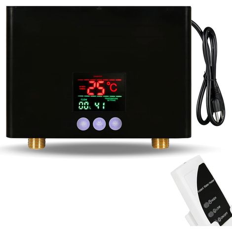3000 W Mini Durchlauferhitzer Unter der Spüle 220 V Thermostatisches Waschheizsystem mit Fernbedienung Digitalanzeige für Zuhause, Küche, Badezimmer (Schwarz) (1/5)