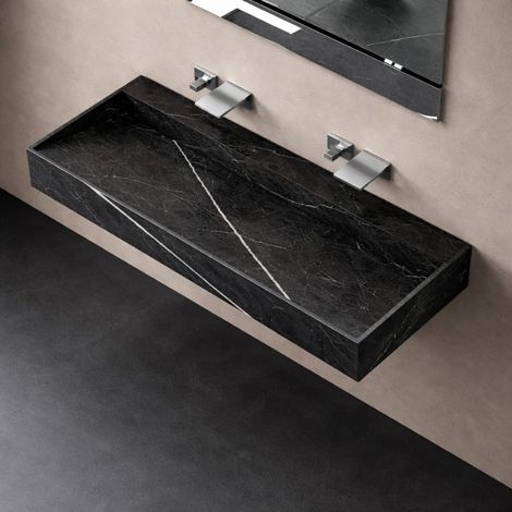 Lavabo consolle sospesso freya pietra artificiale colore nero e bianco venato finitura- nero - confezione 1