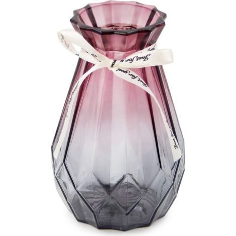 Vase en Verre dégradé Multicolore Vase géométrique à facettes en Verre coloré pour la Maison, (Gris Violet) (1/4)