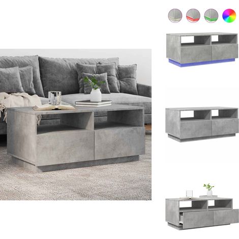 Couchtisch mit LED-Leuchten Betongrau 90x49x40 cm - Couchtisch - Wohnzimmerstil - Moderner Couchtisch - LED-Tisch - Holzwerkstoff Möbel (1/5)