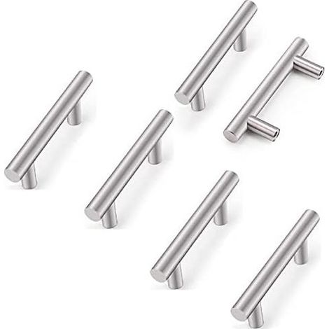Lot de 6 poignées de porte de placard de cuisine en acier inoxydable, entraxe de 64 mm, en forme de T. (1/5)