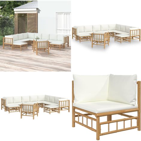 12-tlg. Garten-Lounge-Set mit Cremeweißen Kissen Bambus - Bambus Möbel - Gartenloungeset - Outdoor Möbel - Esstisch - Wohnzimmergarnitur - Home & Living (1/5)