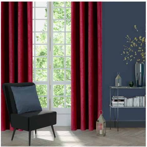 Rideau rouge aspect velours 145x260cm – 100% polyester – Tête de rideau 8 oeillets – Ourlets pour finition soignée – Linder (1/2)