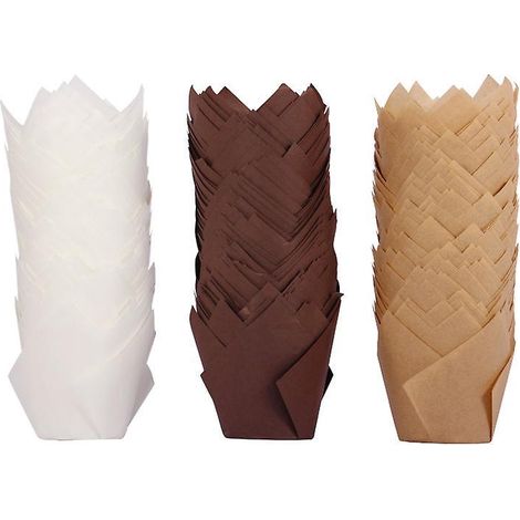 caissettes Cupcake150pcs Tasses De Papier De Cuisson De Tulipe, Tulipe Cupcakes Moulle De Cuisson Moules Muffins En Papier Cuir De Vache Blanc Et (1/5)