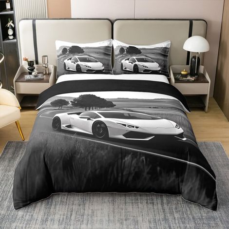 Racing Car 100% Cotton Duvet Cover 220 x 240 cm Cool Sports Car for Kids Boys Girls Race Car Competition Bedding Set Extreme Sports Bedding Set (1/5)