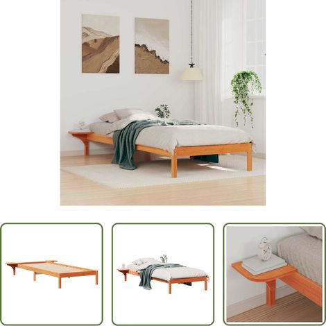 Cadre de lit moderne - Cadre de lit avec tables de chevet Brun cire 100 x 220 cm (1/5)