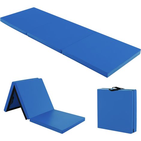 Tappetino pieghevole per esercizi 180 x 60 x 5 cm antiscivolo con 2 maniglie per yoga e fitness in PU blu scuro 200017070
