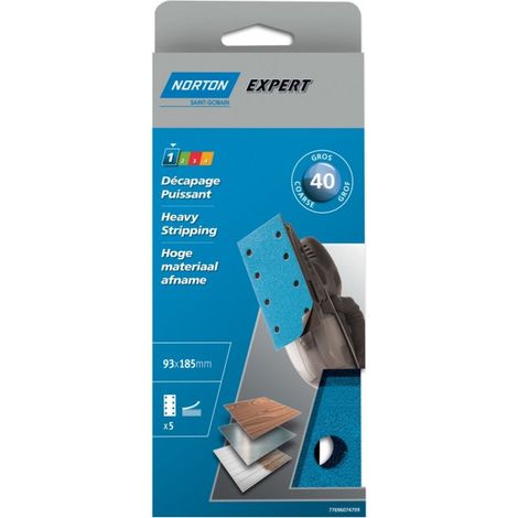 Patins auto-agrippants perforés 93x185mm (x5) NORTON - Grain: 120 (1/5)