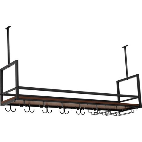 Portabottiglie sospeso in metallo 120 x 30 x 65 cm nero effetto noce 030009189