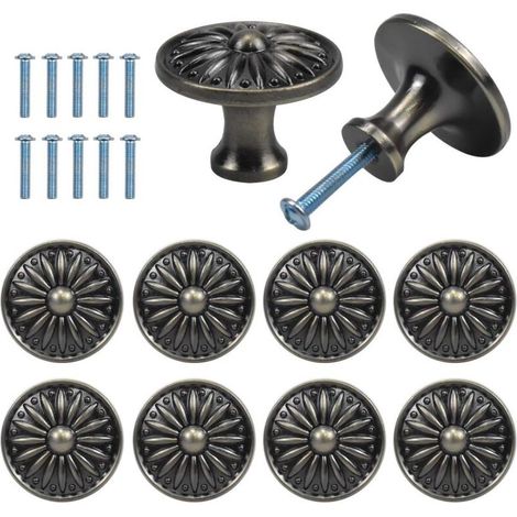 10PCS Vintage Tiroir de Porte Poignée, 35MM Bouton de Meubles, Rond Boutons de Tiroir, Laiton Boutons de Porte, Poignées de Meuble pour Placard Armoire Cuisine, Chambre d'enfant (Bronze) (1/4)