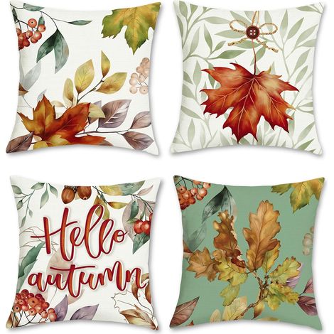 4 Pièces Taie d'oreiller Feuilles d'érable 45 x 45 cm Polyester Lin Taie d'oreiller , Taie d'oreiller Chambre (1/4)